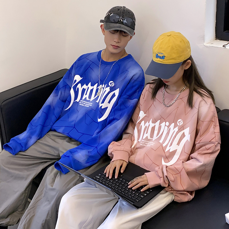 Unisex Fashion Round Neck Long Sleeve Letter Print Loose Sweatshirt