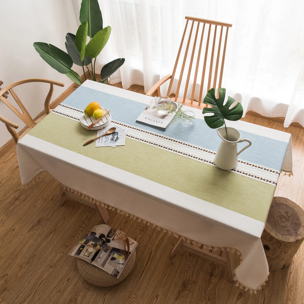 Waterproof Rectangle Strip Pattern Tablecloth