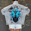 Women Casual Long Sleeves Graphic Butterfly Printed Single-Breasted Denim Jacket