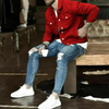 Men Fashion Casual Slim Fit Denim Jacket Multi Pocket Button Coat