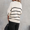 Winter Women Fashion Loose Stripe V-Neck Knitted Lel Neck Sweater