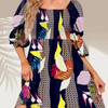 Women'S Fashion Casual Printing Puff Sleeve Square Neck Dress