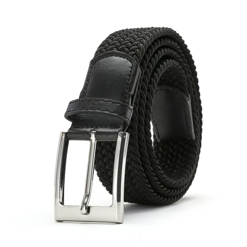 Men Fashion Casual Solid Color Versatile Canvas Woven Metal Buckle Belt