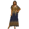 Women Ramadan /Eid Fashion Casual Printing Batwing Sleeve Long Loose Dress