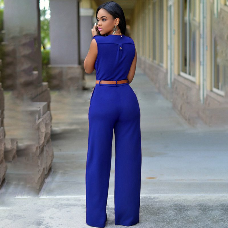 Women Plain Pattern Sleeveless Wide-Leg Wrapped Jumpsuits