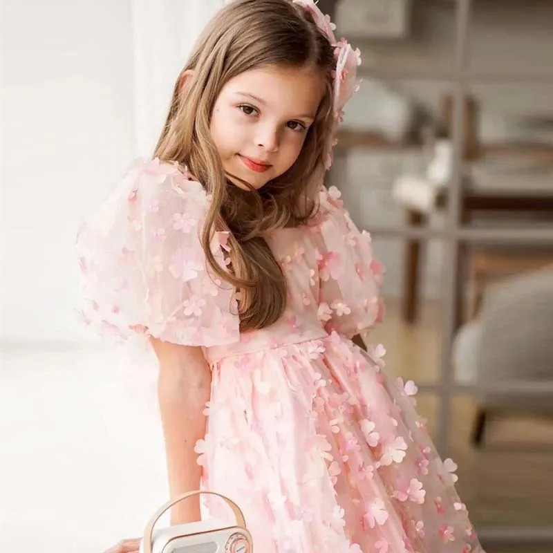 Toddler Girls  Party  Petals Mesh Puff Sleeve Backless Tutu Princess Dress