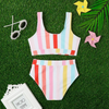 Children Kids Baby Fashion Girls Cute Rainbow Stripe Print Split Swimsuit 2pcs Set