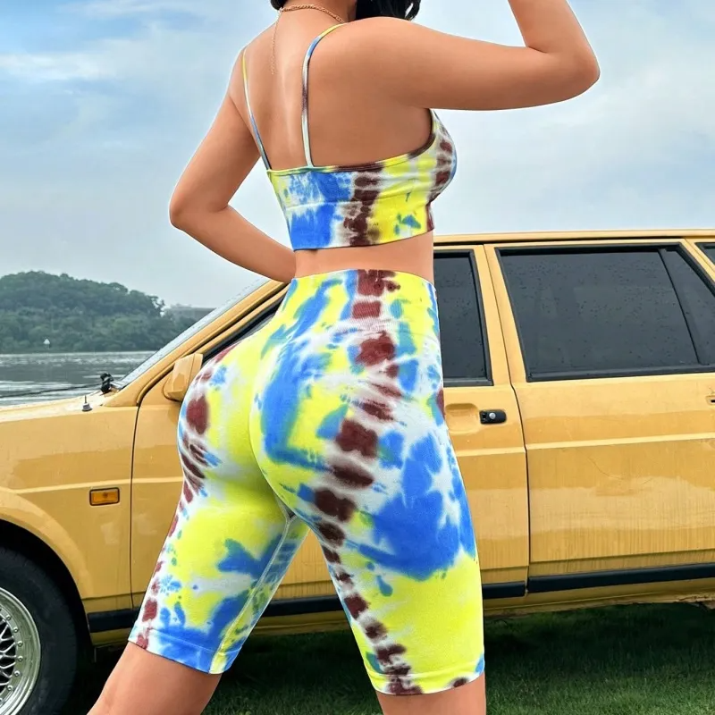 Women Fashion Tie-Dye Print Yoga Set