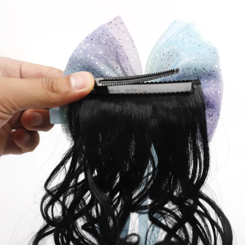 ( Buy 1 Get 2 ) Kids Girls Fashion Cute Sweet Party Bow Hair Band Solid Color Wig Defense