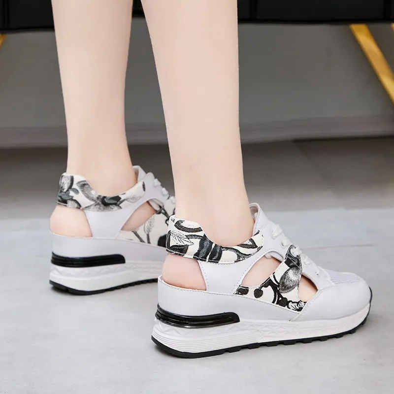 Women Fashion Casual Hollow-Out Thick-Soled Round-Toe Sneakers