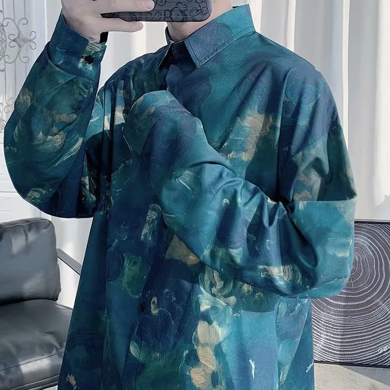 Men'S Fashion Printed Long Sleeve Loose Shirt