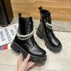 Women Fashion Platform Pearl Chain Mid-Calf Boots