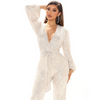 Women Solid Color V-Neck Long Sleeve Waist Sequin Fashion Jumpsuit