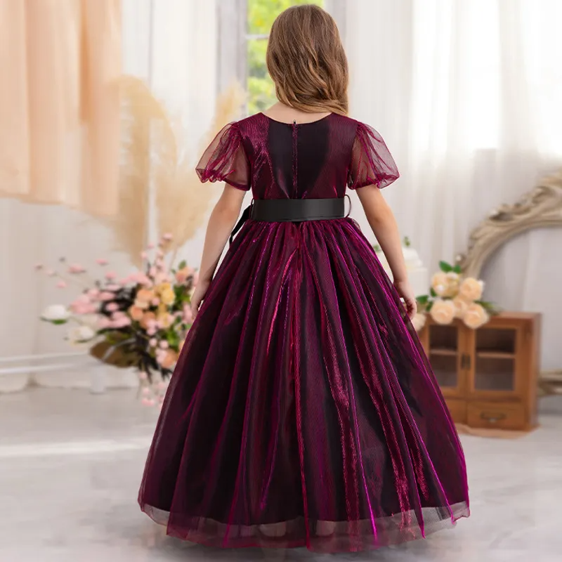 (Buy 1 Get 1) Toddler  Girls Elegant Party Gradient Color Short Sleeve U Neck Mesh Tutu Princess Dress