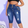 Women'S Fashion Stretch Ripped Large Size High Waist Denim Cropped Pants