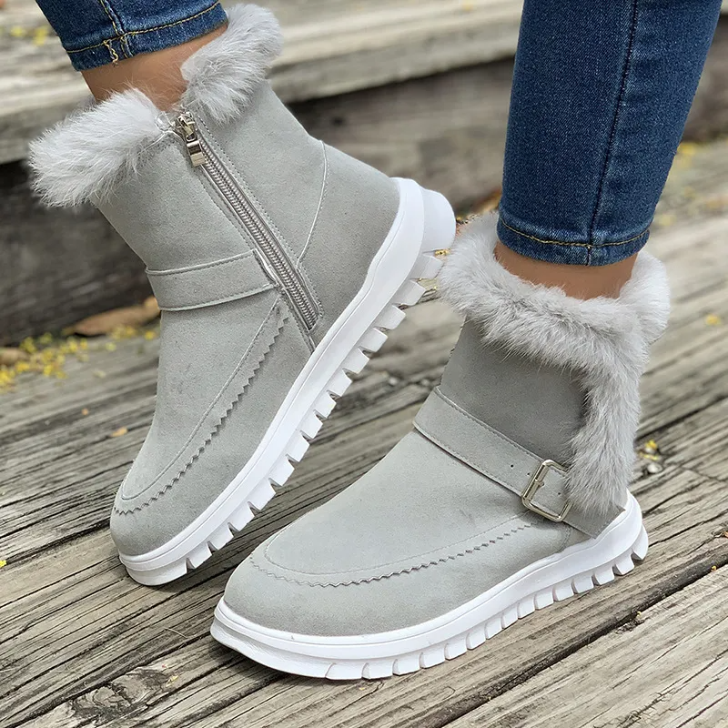 Winter Women Fashionable Plus Size Solid Color Plush Thickened Warm Side Zipper Snow Boots