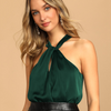 Women Fashion Summer Halter Neck Strap Backless Solid Satin Top