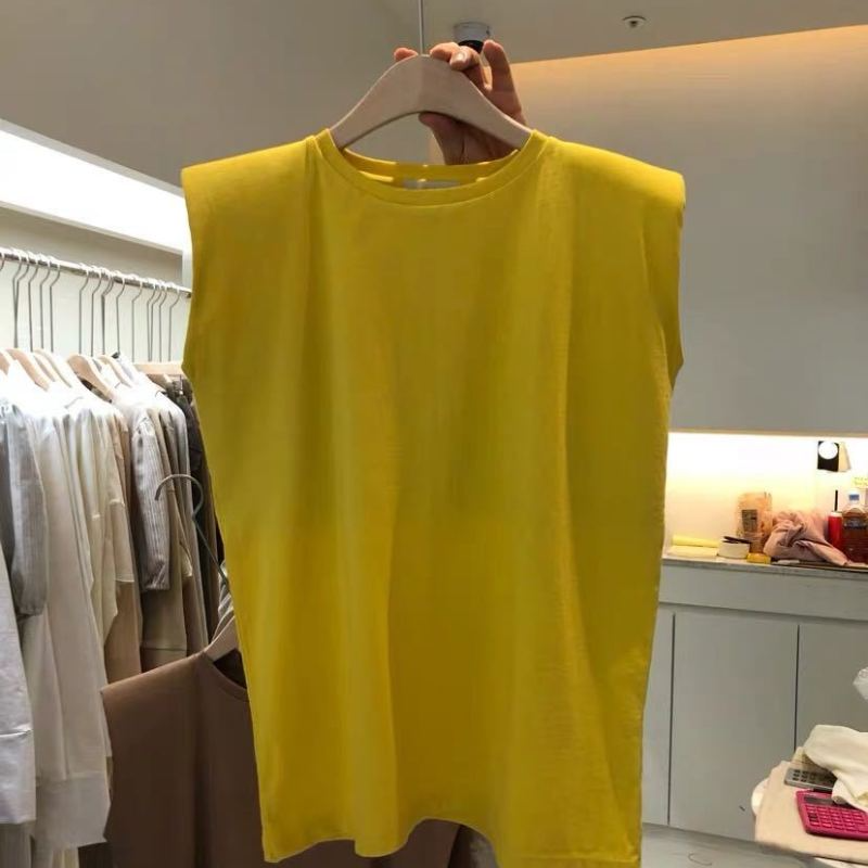 2 Pieces Women Casual Basic Solid Color Round Neck Loose Sleeveless T-Shirt Tank Top