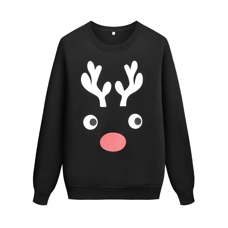 Christmas Cartoon Cute Antler Print Round Neck Long Sleeve Sweatshirt