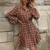 Women Fashion Loose Long Sleeve Plaid Dress