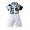 Kids Toddler Boys Summer Fashion Casual British Style Bow Floral Lapel Shirt Suspender Trousers Boys Party Clothing Set