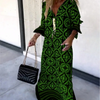 Ramadan /Eid Women Casual Boho Style Geometry Stripe Print Long Sleeve V Neck Loose Maxi Dress