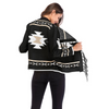 Ethnic Geometric Knitting Tassel Fringed Long-Sleeve Knitted Cardigan