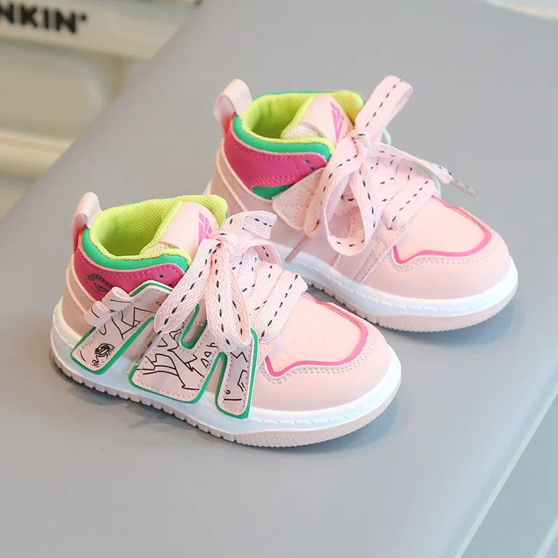 Kids Boys Girls Fashion Casual Round-Toe Lace-Up Colorblock High Top Sneakers