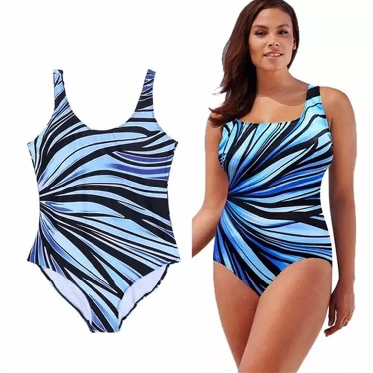 Women Elegant Sleeveless Plus Size Striped One Piece Swimwear