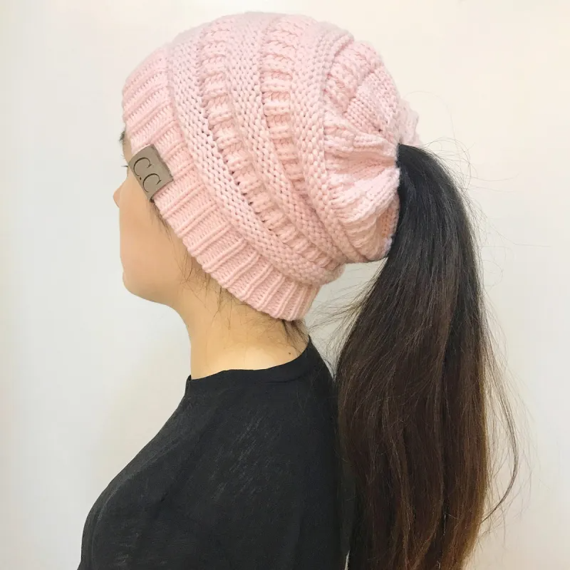 (Buy 1 Get 1) Women Winter Stretch Knitted Ponytail Hats