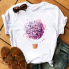 Women'S Fashion Love Flower Hot Air Balloon Print Round Neck Short Sleeve T-Shirt