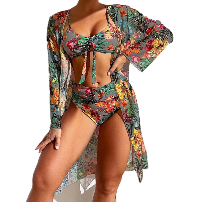 Women'S Fashion Sexy Floral Printing Swimsuit Three-Piece Set