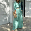 Women'S Fashion Solid Color Shirt + Wide-Leg Pants Two-Piece Set