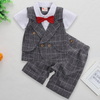 Kids Baby Boys Summer Fashion Casual British Style Bow Playd Waistcoat Shirt Shorts Boys Party Clothing Set