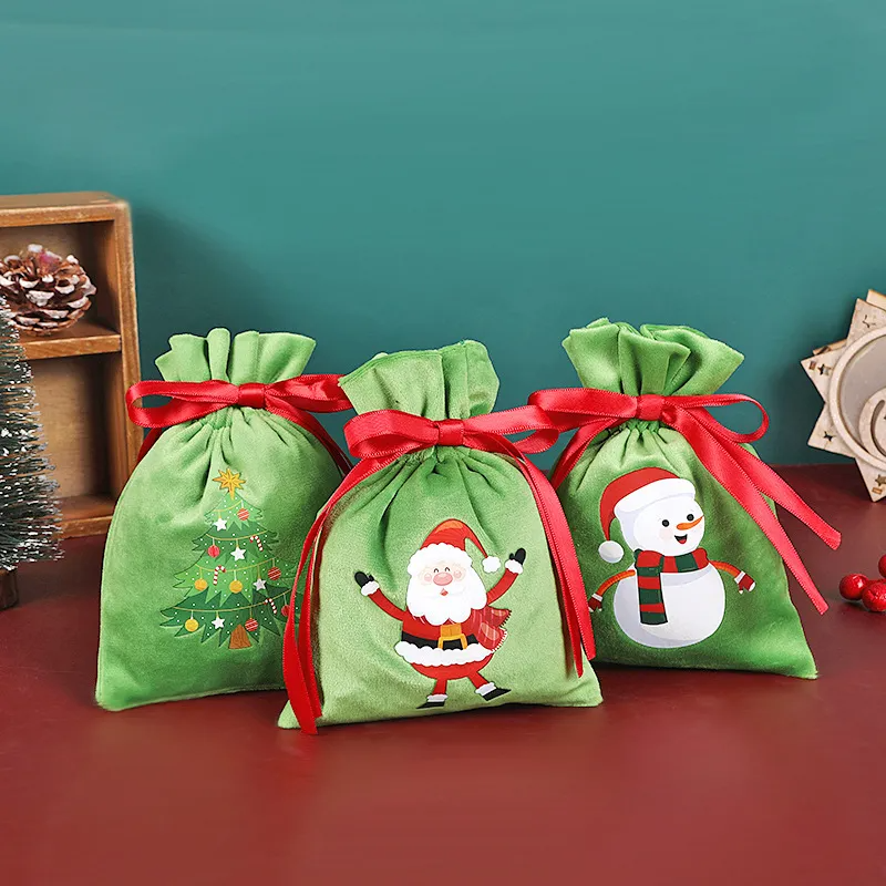 (Buy 1 Get 2)  Santa Claus Christmas Tree Snowman Drawstring Candy Gift Bag 4-Pack