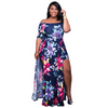 Women Fashion Casual Vacation Off Shoulder Floral Printing Side Slit Dress