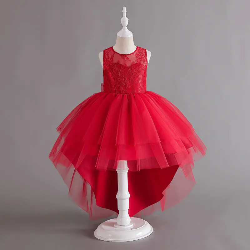 Kids Toddler Big Girls Summer Fashion Party Cute Sweet Solid Color Bow Pleated Sleeveless Mesh Party Tutu Dress