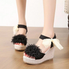 Women Fashion Plus Size Floral Ribbon Frosted Wedge Heel Open Toe Platform Shoes