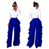 Women Solid Color Ruffle High Waist Wide Leg Pants