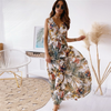 Women Fashion Flower Printing V Neck Dress