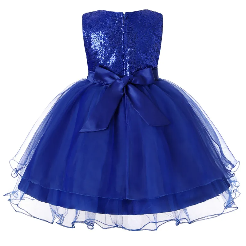 Girls Solid Color Shiny Sequins Printed Tutu Party Dress