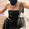 Women Fashion Edgy Metal Buckle Belt Denim Tube Top