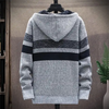 Men Fashion Color Blocking Zipper Hooded Knitwear Coat