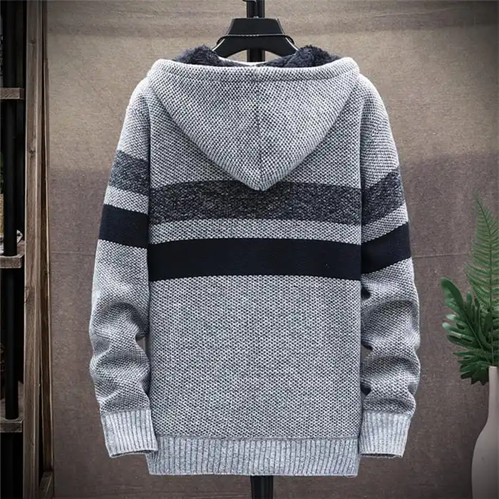 Men Fashion Color Blocking Zipper Hooded Knitwear Coat