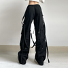 Women'S Fashion Punk Gothic Cool Metal Buckle Zipper Wide Leg Straight Loose Jeans