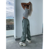 Women Casual Multi-Pocket Solid Color Middle-Waisted Straight Leg Pants