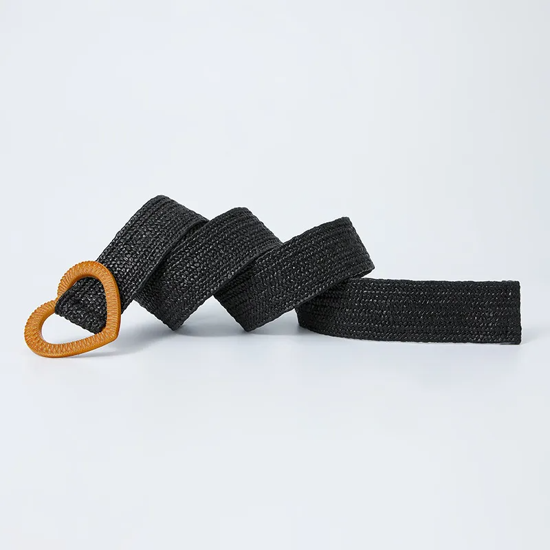 (Buy 1 Get 2 ) Women Fashion Simple Elastic Elastic PP Grass Woven Heart Buckle Belt