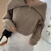 Women Fashion Winter Lapel Zipper Knitted Sweater