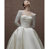 Satin Wedding Dress Women Summer Temperament Retro Long Sleeve Floor Trailing Dress