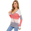 Women Casual Loose V-Neck Color Blocking Knitted Sweater